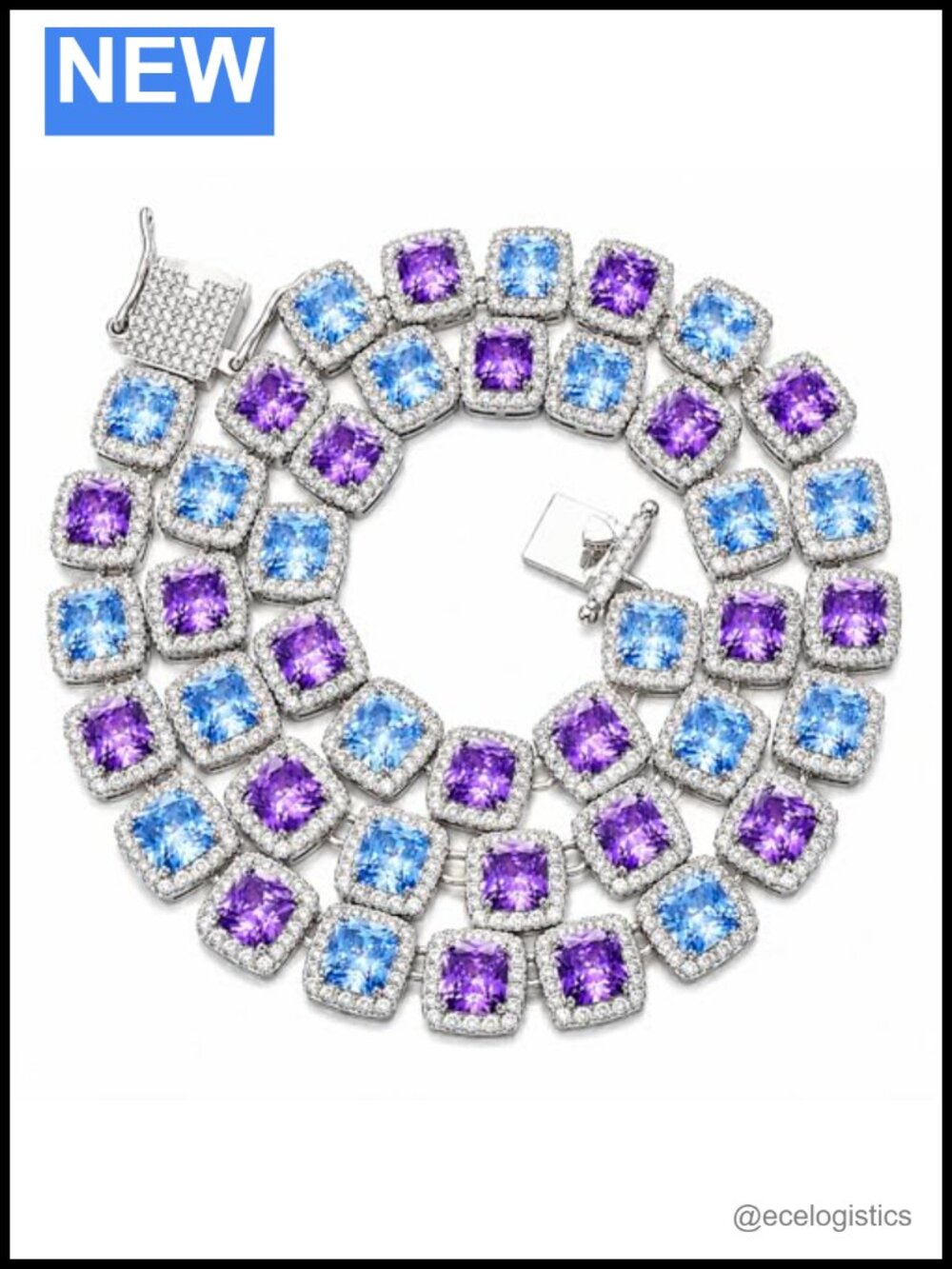 10mm Princess Cut CZ Tennis Chain Necklace 18K White Gold Plated Brass 20''